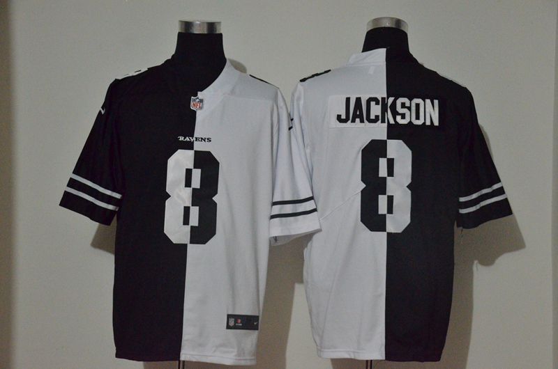 Men Baltimore Ravens #8 Jackson Black white Half version 2020 Nike NFL Jerseys->nfl hats->Sports Caps